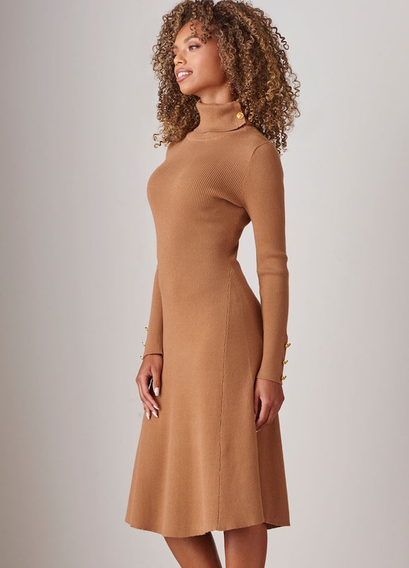 Ava Turtle Neck Dress - Tan