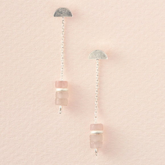 Stone Meteor Thread/Jacket Earring - Rose Quartz/Silver - Stone of the Heart