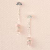 Stone Meteor Thread/Jacket Earring - Rose Quartz/Silver - Stone of the Heart