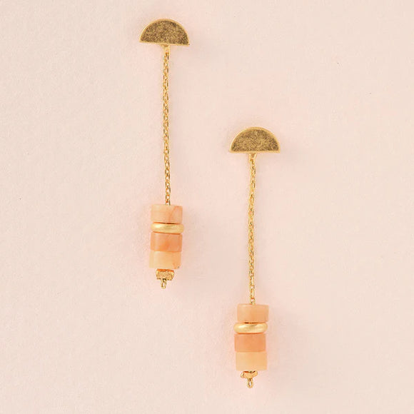 Stone Meteor Thread/Jacket Earring - Sunstone/Gold - Stone of Energy